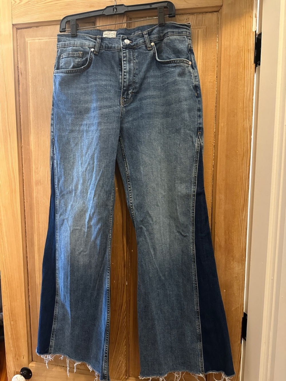 Pilcro Two-Tone Blue Flared Jeans with Dark Side Panels